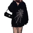 thumbnail image 1 of Opperiaya Chandail à Capuche à Manches Longues avec Fermeture Éclair Motif Toile d'Araignée en Strass, 1 of 9