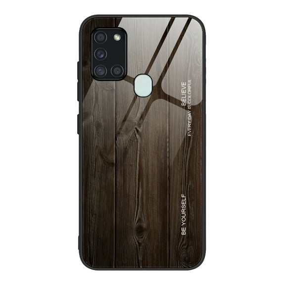 Galaxy A21s Case Cover (Not for A21), Allytech Wooden Texture Silicone Frame Tempered Glass Anti-scratch Wireless Charing Support Back Cover for Samsung Galaxy A21s