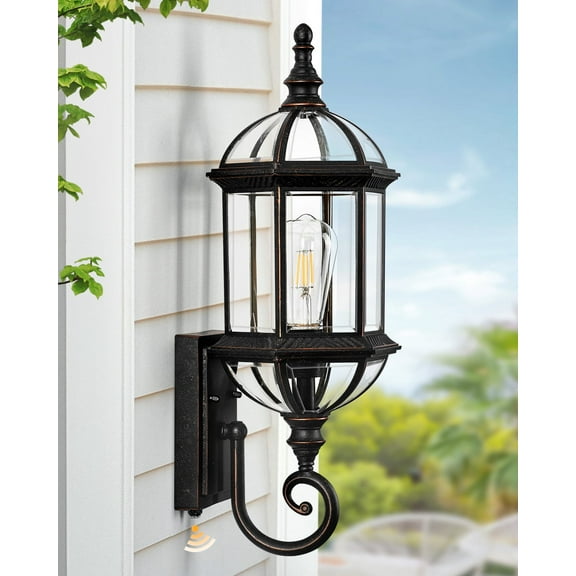 VIANIS 22" Large Dusk to Dawn Outdoor Lighting, Oil Rubbed Bronze Outdoor Wall Lights, Porch Lights Outdoor with Tempered Beveled Glass, Waterproof Exterior Lighting Fixtures, Classic Type