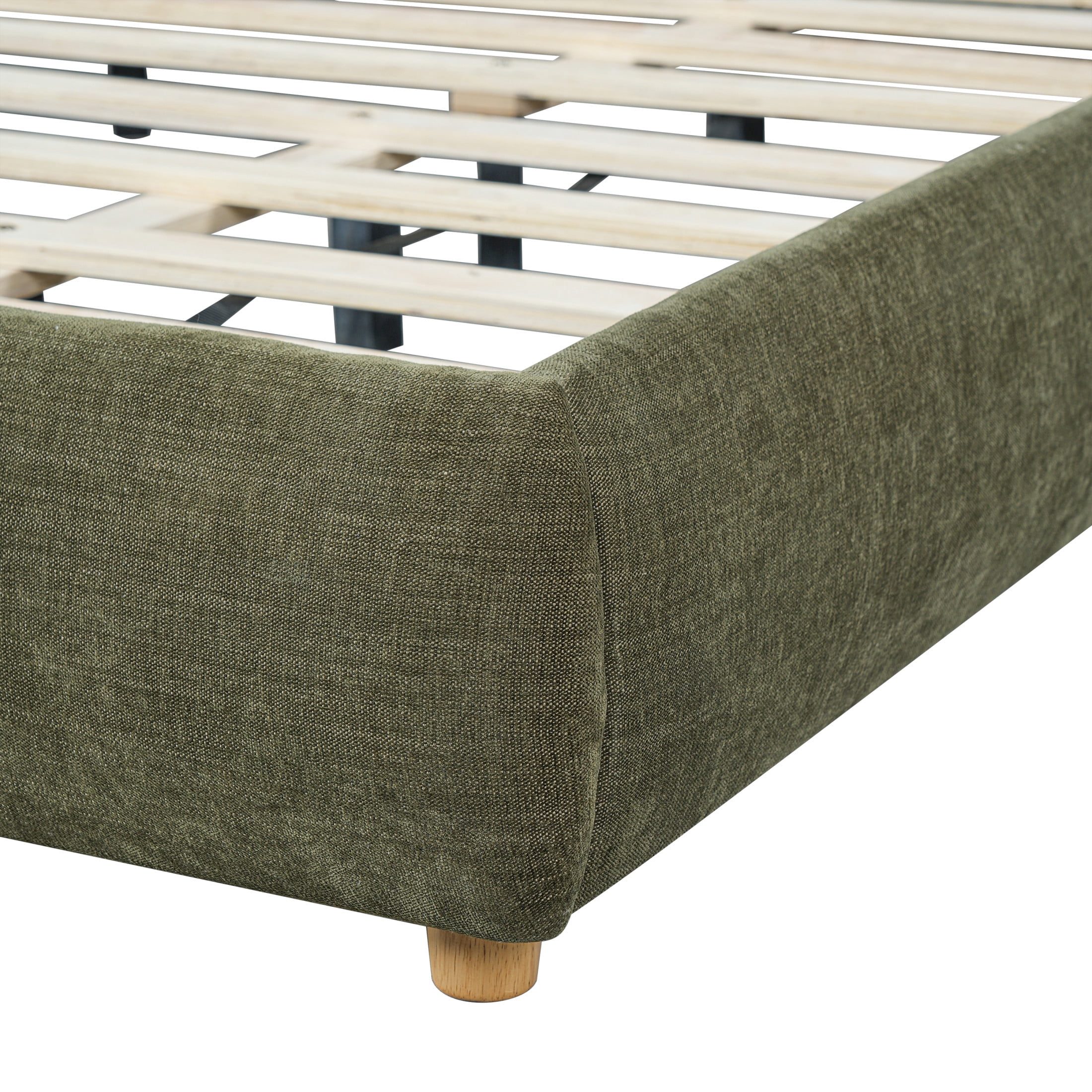 Christopher Knight Home California King Upholstered Bed Frame with Removable Pillow Headboard, Olive Green