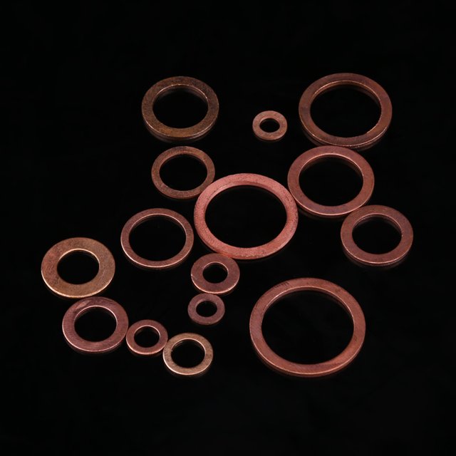 Flat Washer, 150pcs Flat Washer 15 Sizes Copper Plain Sealing Gaskets Kit Screws Fasteners with Box, Washers