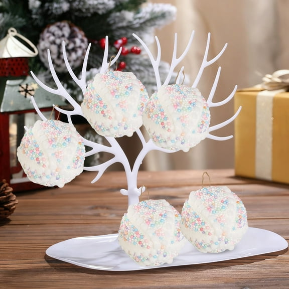 Christmas Tree Decoration Grain Foam Pendant Decoration,3 Pcs Pastel Color Shatterproof Glitter Foam Christmas Ornament Set for Sweet - Themed Xmas, New Year & Holiday Party Decor