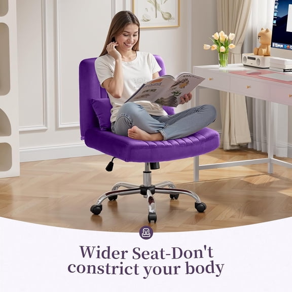 Velvet Criss  Chair with Wheels, Ergonomic Office Chair for Home Desk, Wide  Vanity Chair,
