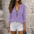 thumbnail image 5 of Oiangi Women's Half Zip Long Sleeve Shirts Crewneck Fashion Streetwear Pullover Tops for Fall Winter Purple L, 5 of 8