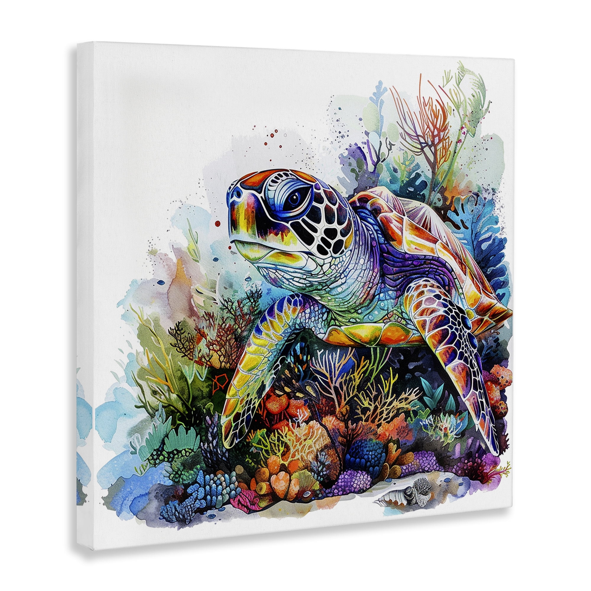 Stupell Industries Aquatic Sea Turtle Animals Painting Wrapped Canvas Art Print Wall Art, 17 x 17