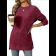 thumbnail image 2 of Camiseta de Larga con Cuello Redondo, Rayas, Color Liso y Abertura para Mujer, Otoño/Invierno 2025, con Bolsillo en el Pecho Vino Tinto M, 2 of 9