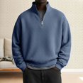 thumbnail image 2 of Blekii Men's Fleece Lined Quarter Zip Sweatshirt, Thickened Stand Collar Pullover Top, Solid Color Warm Layer for Winter, Soft Plush Interior, Casual Sporty Design, Ideal for Cold, 2 of 5