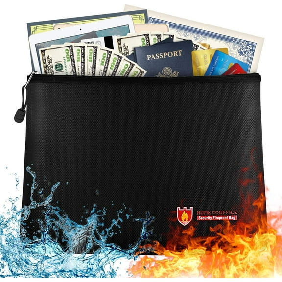 LNKOO Large Fireproof Document Bag - 13.7”x 9.8”Water Resistant Fireproof Pouch, Fireproof Safe Storage Money Bag for A4 Document Holder, Cash, File, Tablet, Passport and Valuables