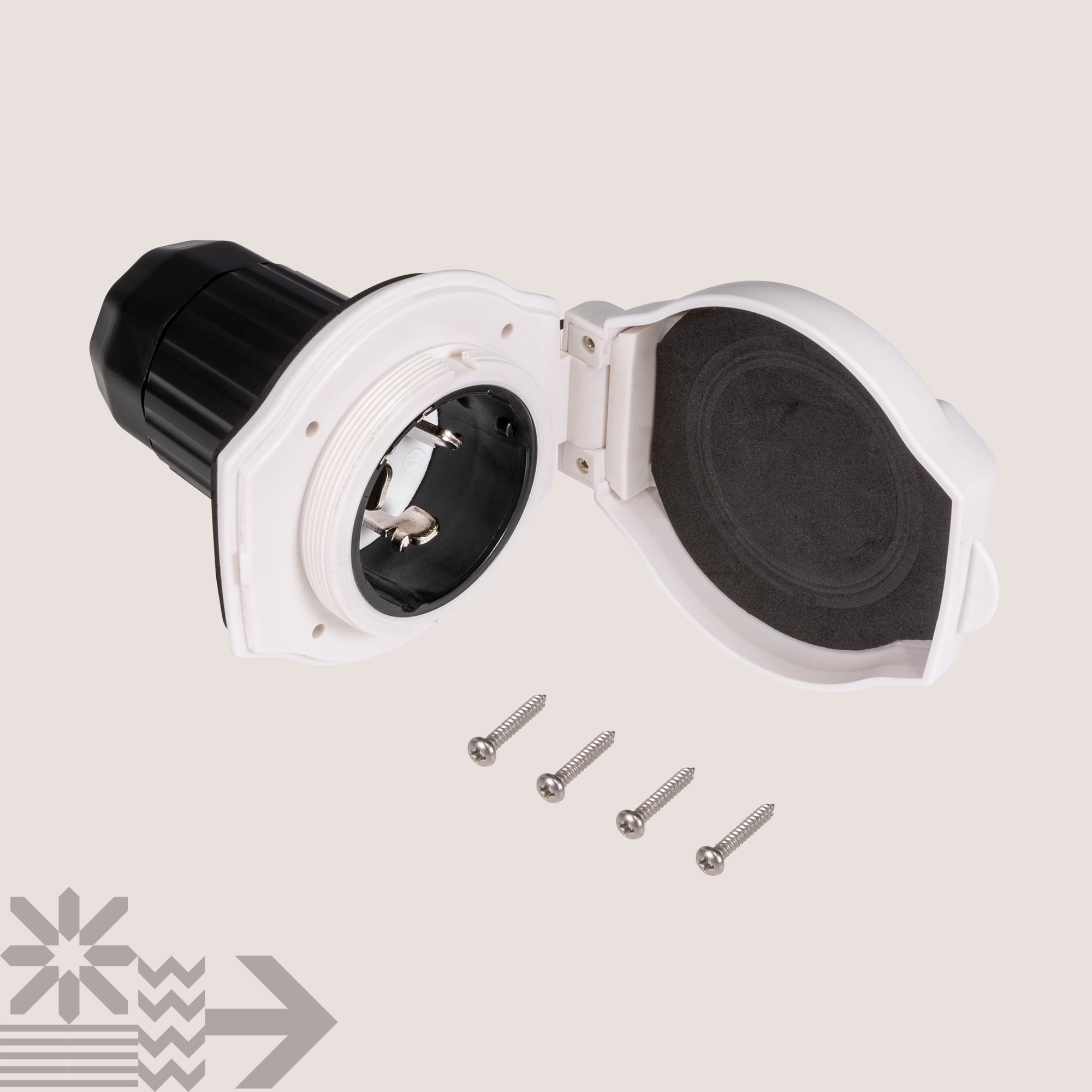 50A Inlet Shore Power Supply Receptacle for RV Camper Boat [NEMA SS2-50P 125/250V] [Twist-Lock] [Low-Profile] [LED Indicator] [Dust/Waterproof] [6/3+8/1AWG Power Wire Compatible] [ETL] [UV Resistant]