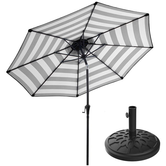 Pure Garden 9 Ft Patio Umbrella with 19lb Outdoor Base Included, Black Stripe