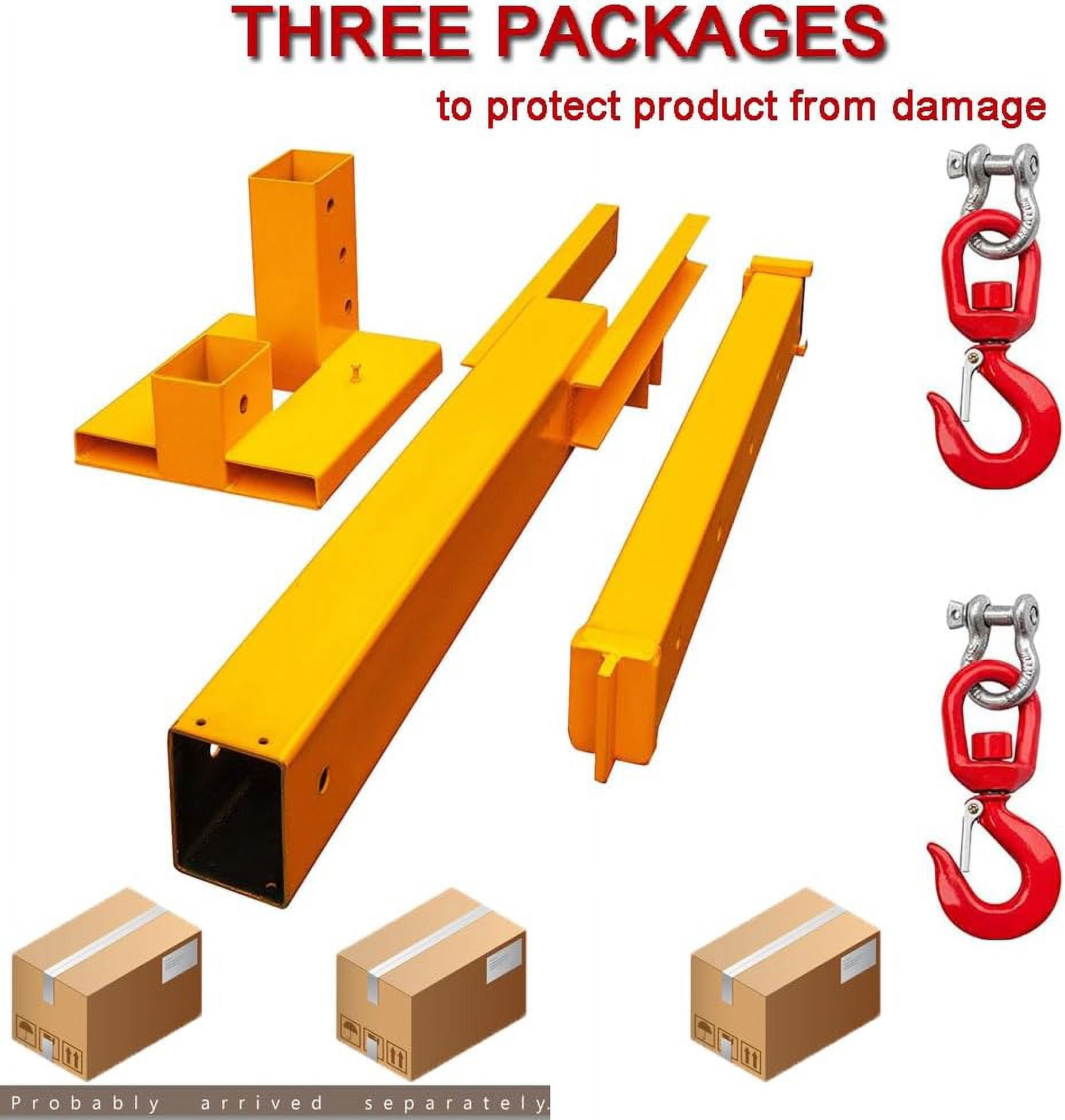 Forklift Jib Boom Crane 6,000 LB Lift Capacity,Attachments Fork Mounted Adjustable Hoist Jib Boom Crane with 2 Hook, Forklift Boom Attachment Towing Handling Equipment