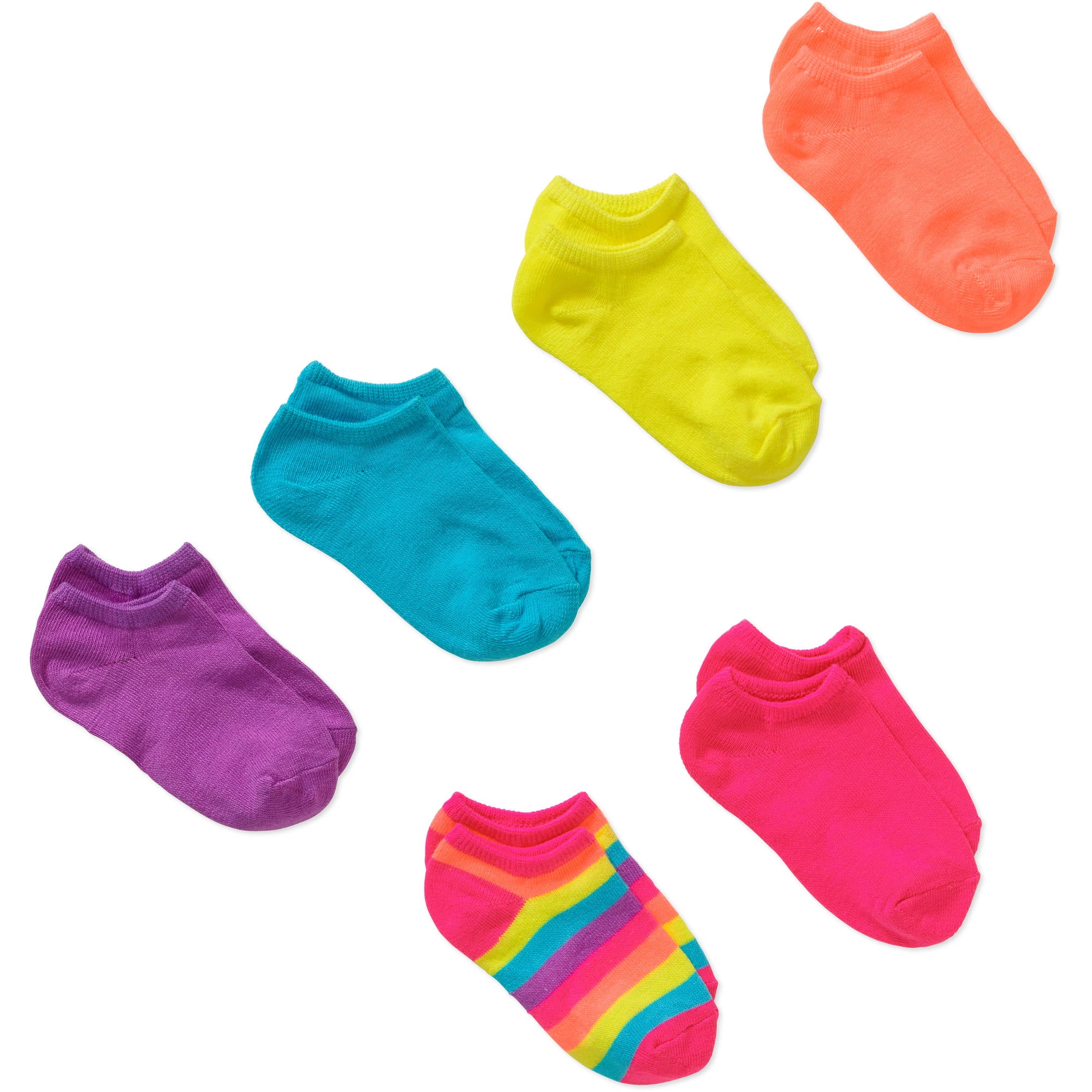 Girls' Solid Brights No Show Socks, 6 Pairs