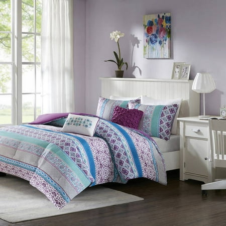 Purple Callie Floral Printed Comforter Set (Full/Queen) 5pc