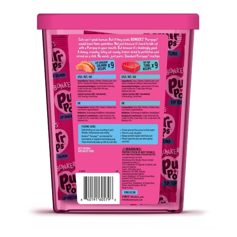 Bonker's Freeze Dried Tuna Salmon Lollipops Cat Treats 18 Pieces