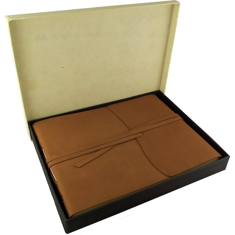 Large Rustic Genuine Leather Photo Album with Gift Box - Scrapbook Style Pages - Holds 400 4x6 or 200 5x7 Photos