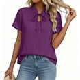 thumbnail image 6 of TGSLY Bow Tie Front Linen Tops for Women Lightweight Soft Keyhole Short Sleeve T-Shirts Dressy Casual Solid Color Breathable Crinkle Blouses L, 6 of 8