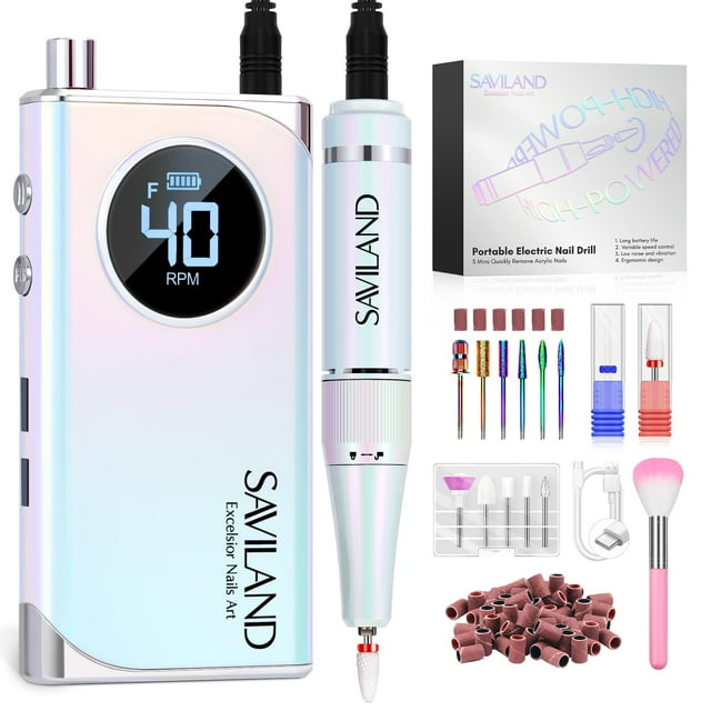 Taladro de uñas eléctrico SAVILAND 40000 RPM con 6000 mAh para acrílico