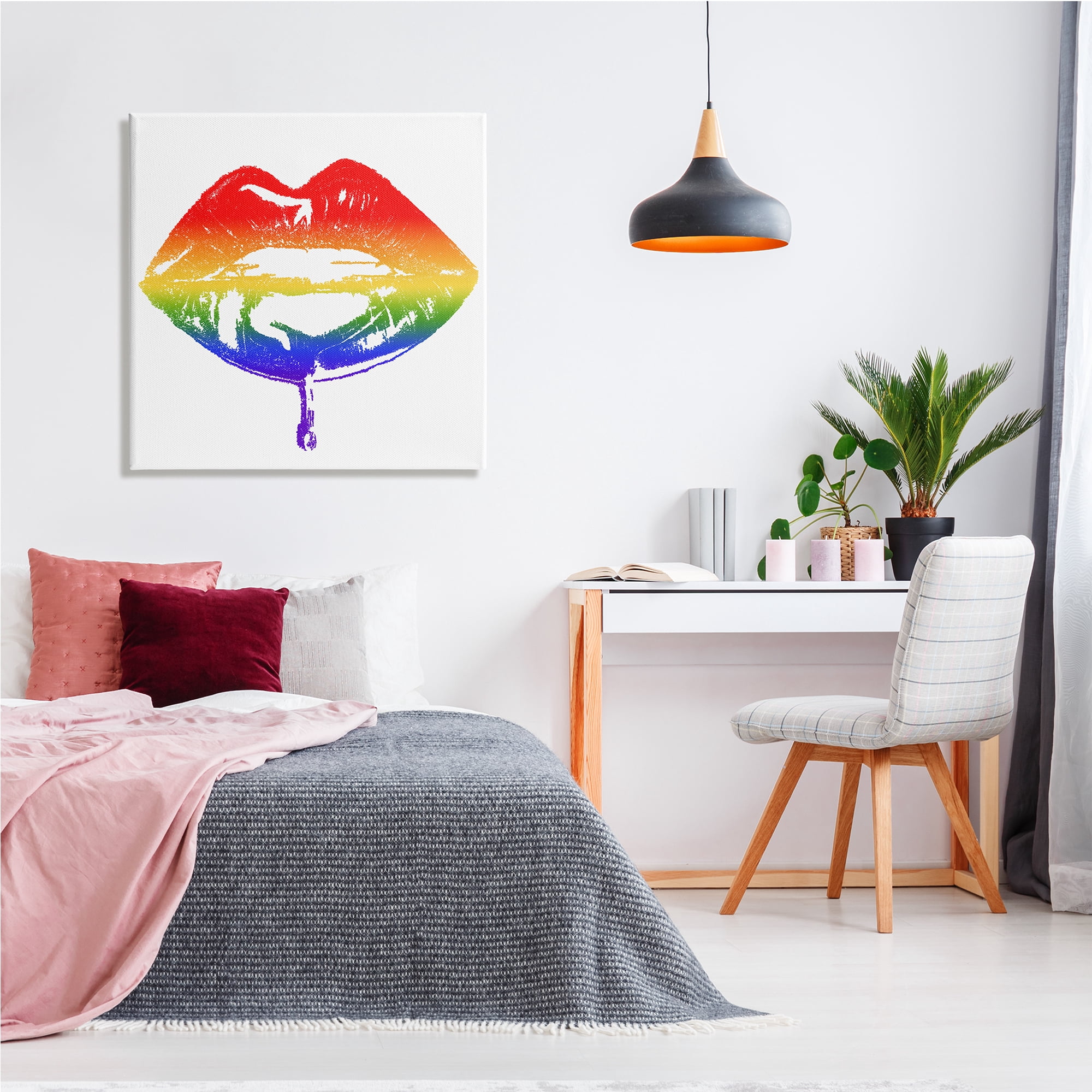 Stupell Indtries Rainbow Puckered Lips Retro Cosmetic Drip Kiss,30 x 30,Design by Amaya