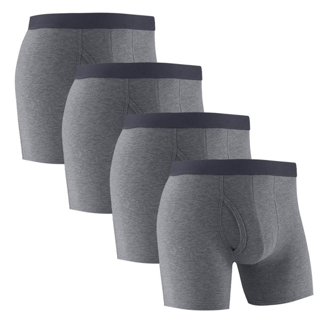ylioge Mens Boxer Briefs 4 Pack Cotton Underwear with Fold Front Solid Color Breathable High Waisted Multipack Full-Coverage Moisture-Wick Boxers