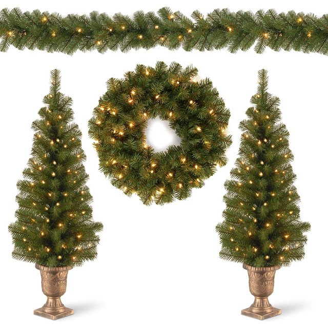 National Tree Company Ensemble de 4 Pcs de Verdure de Vacances avec Lumières LED Blanches