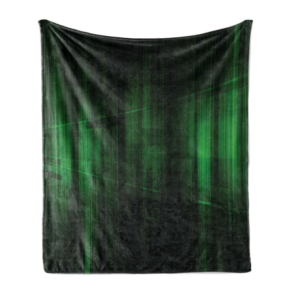 Forest Green Soft Flannel Fleece Blanket, Vibrant Technology Pattern with Vertical Lines Digital Technical Themed Print, Cozy Plush for Indoor and Outdoor Use, 50" x 60", Green Black, by Ambesonne