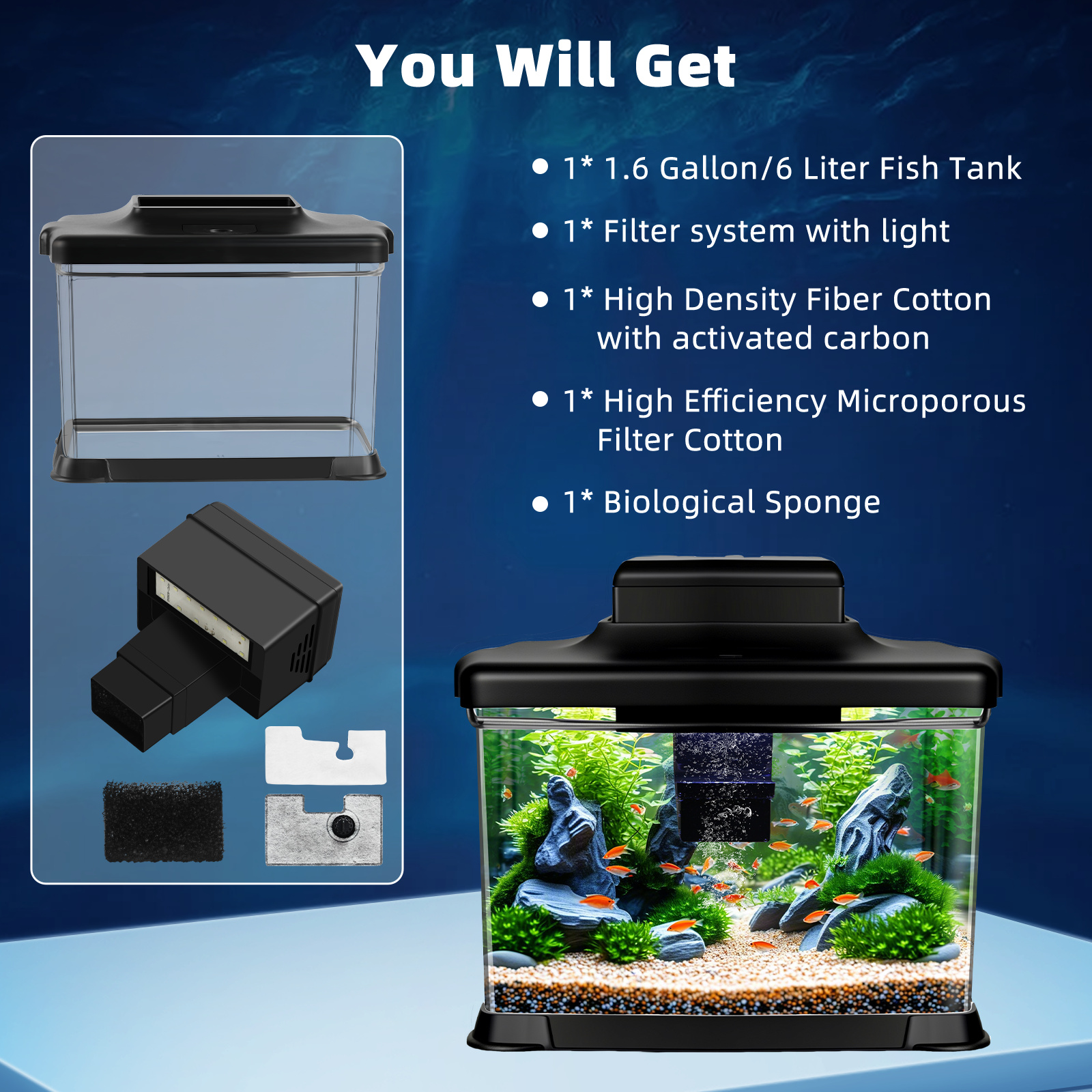 DaToo 1.6 Gallon Ultra-Clear Aquarium Starter Kit with LED Light photo 7