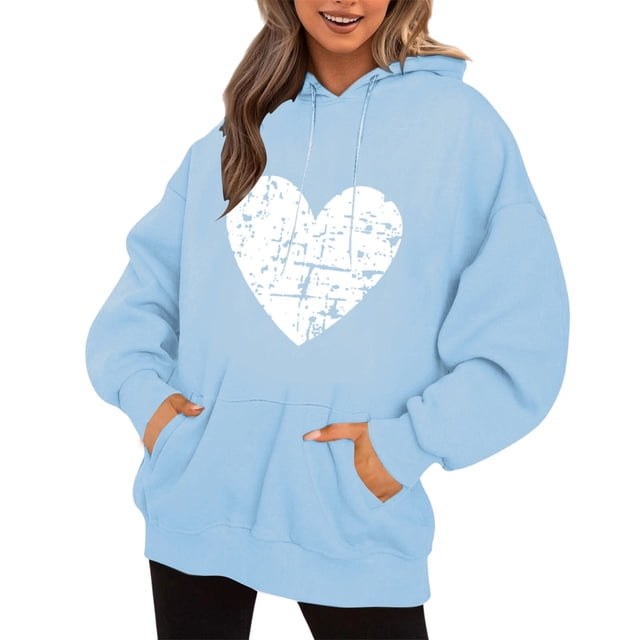 WEAIXIMIUNG Sweat à Fermeture Éclair pour Femmes Grande Taille Imprimé Cœur de la Saint-Valentin Manches Longues Col Rond avec Poche