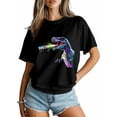 thumbnail image 3 of Women's T-Shirt Colorful Dinosaur Splash Short Sleeve Casual Tee Classic Crew Neck T Shirt for Women Black, XS, 3 of 7