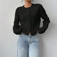 thumbnail image 3 of Women's button-down long-sleeved round neck cropped cardigan sweater cute knitted clothing, 3 of 9