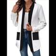 thumbnail image 1 of Chaqueta de Larga con Cuello de Muesca, Color y Negro, para Mujer, Básica, Otoño-Invierno. S, 1 of 9