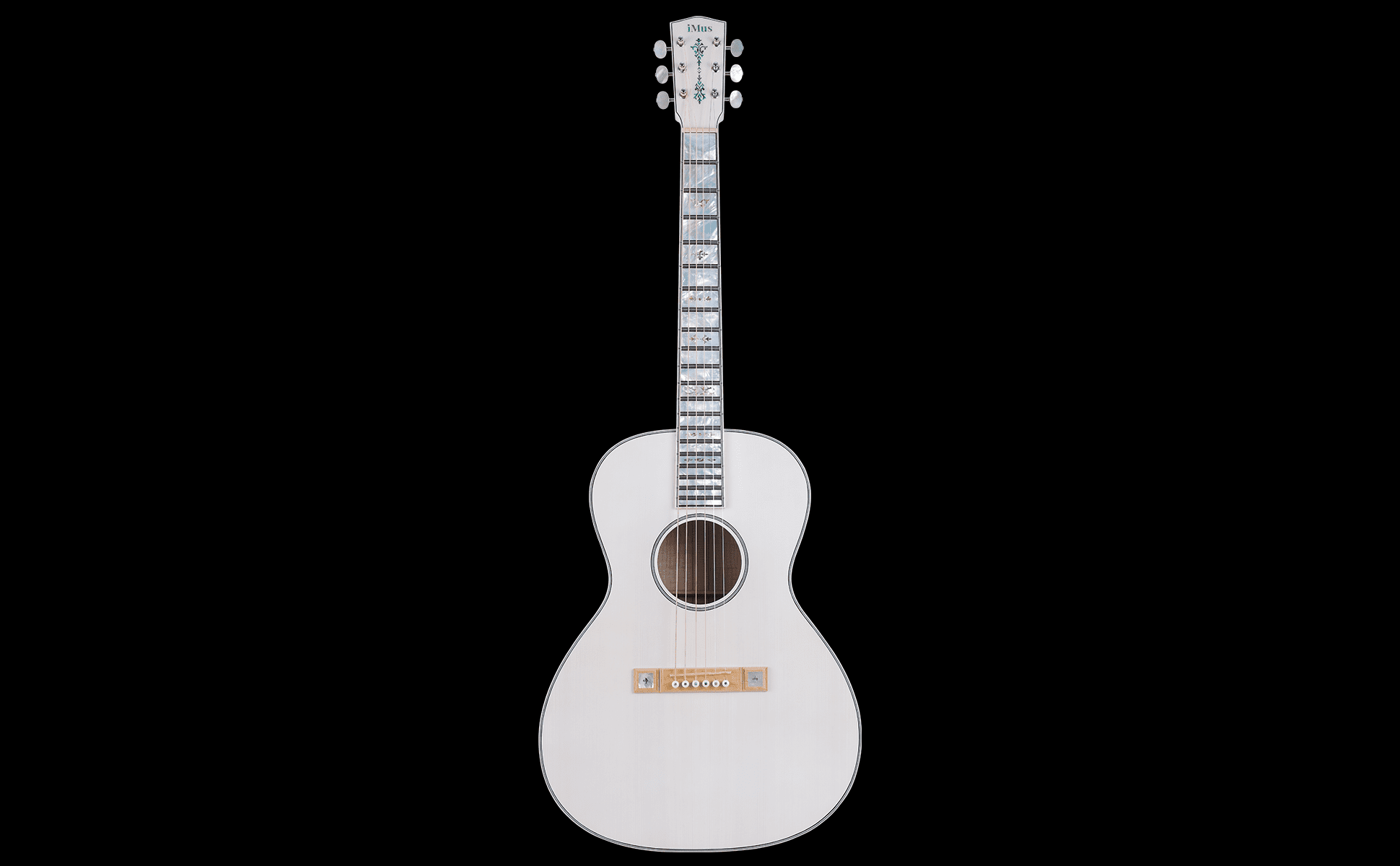 iMus i00-Size Handcrafted Acoustic Guitar - Adirondack Spruce Top with Flamed Maple Back and Sides - 90-Day Build, Ebony Fretboard Abalone Inlay - Stage and Studio Pro - Gloss White