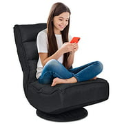 FANTASK 360 Degree Swivel Floor Chair, Folding Floor Sofa w/ 5 Adjustable Positions & Backrest, Lazy Lounge Chair for Relaxing Reading Gaming TV Watching (Black)
