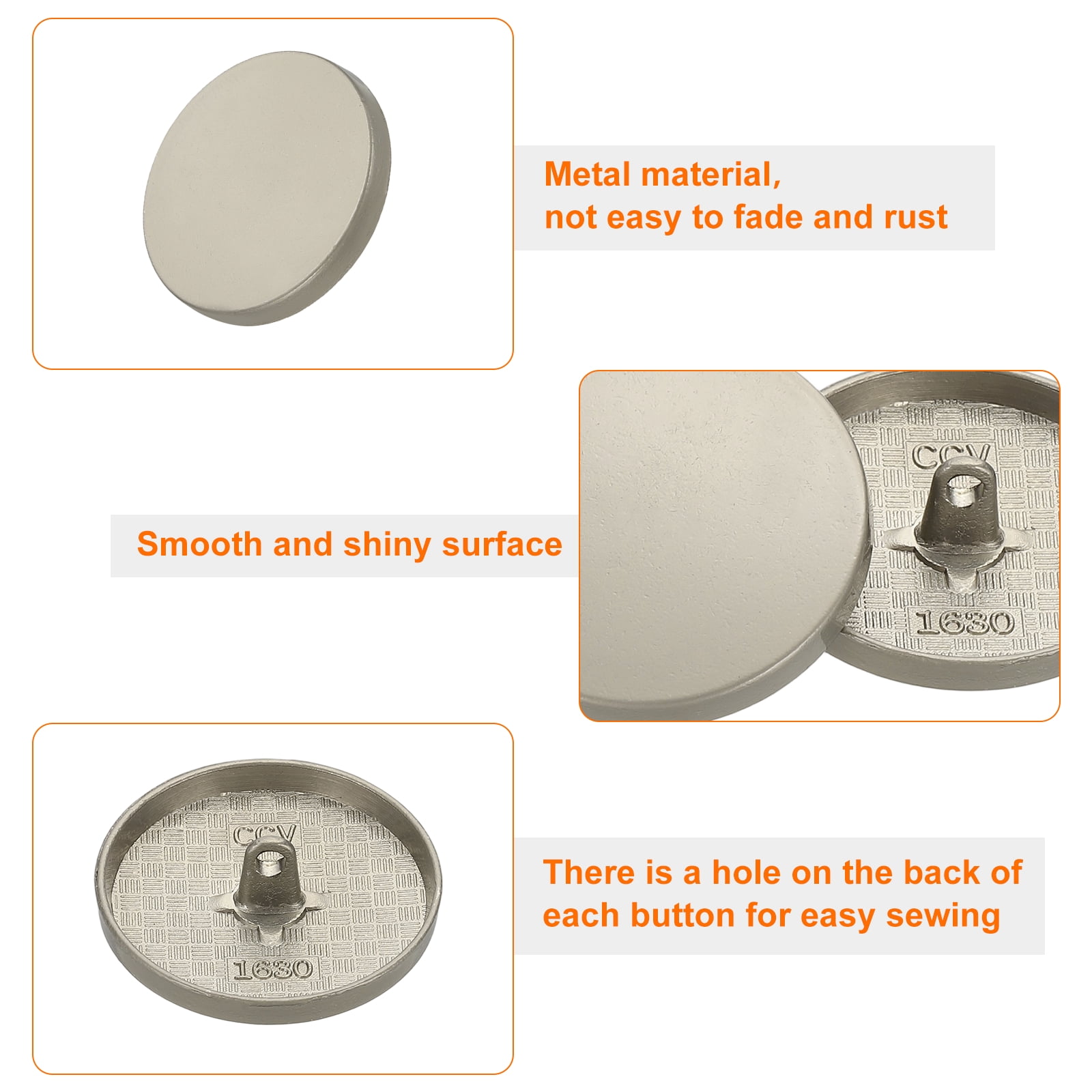 50pcs 48L Metal Round Flat Sewing Buttons 30mm Alloy Shank Craft Replacement Button for Men Women Suit Woolen Coat Shirt Trousers Sewing Crafts, Grey