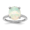 thumbnail image 4 of Auriga Fine Jewelry 925 Sterling Silver Rh-plated Lab Created White Oval Opal and CZ Ring for Women Size 5, 4 of 6