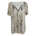 thumbnail image 4 of Ichuanyi Womens Shirts , Summer Women's Zipper Retro Printing V-neck Loose Short Sleeve T-shirt Top, 4 of 5