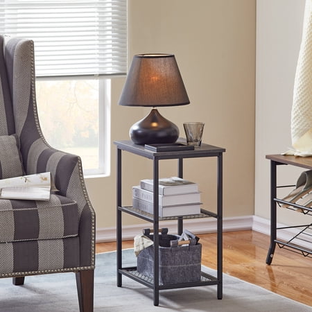 VECELO 3-Tier End Table with Storage Mesh Shelf, Industrial Nightstand Sofa Side Table for Living Room Bedroom Office, Easy Assembly, Charcoal Grey