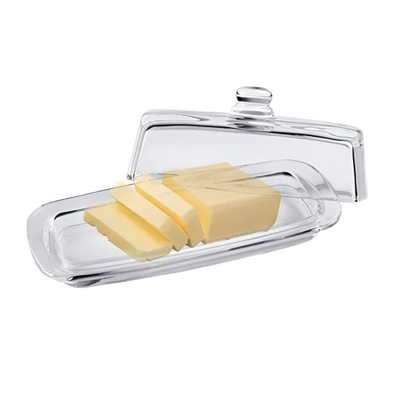 ACDANC Glass Butter Dish With Lid - Elegant Slim Tidy Cover With Handle - Crystal Rectangular 2 Piece Design