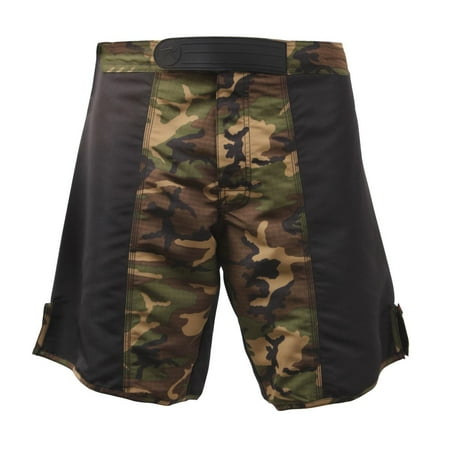 Rothco MMA Mixed Martial Arts Fighting Shorts, Black / Woodland Camo, 32