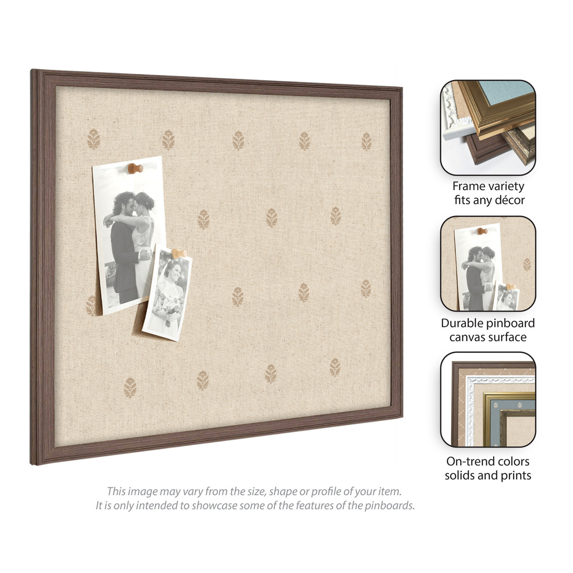 Kate and Laurel Framed Fabric Pinboard 26 x 20, Beige Botanical Block Print Printed Linen Classic Bulletin Board for Use as a Vision Board or Wall Organization, Florence Gold Frame