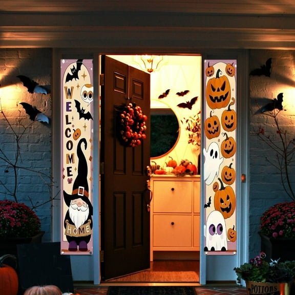 Mbvtdt Vintage Halloween Banner and Party Decorations,Classic Halloween Door Curtain,Carnival Layout Photo Couplet for Traditional Spooky Atmosphere,E