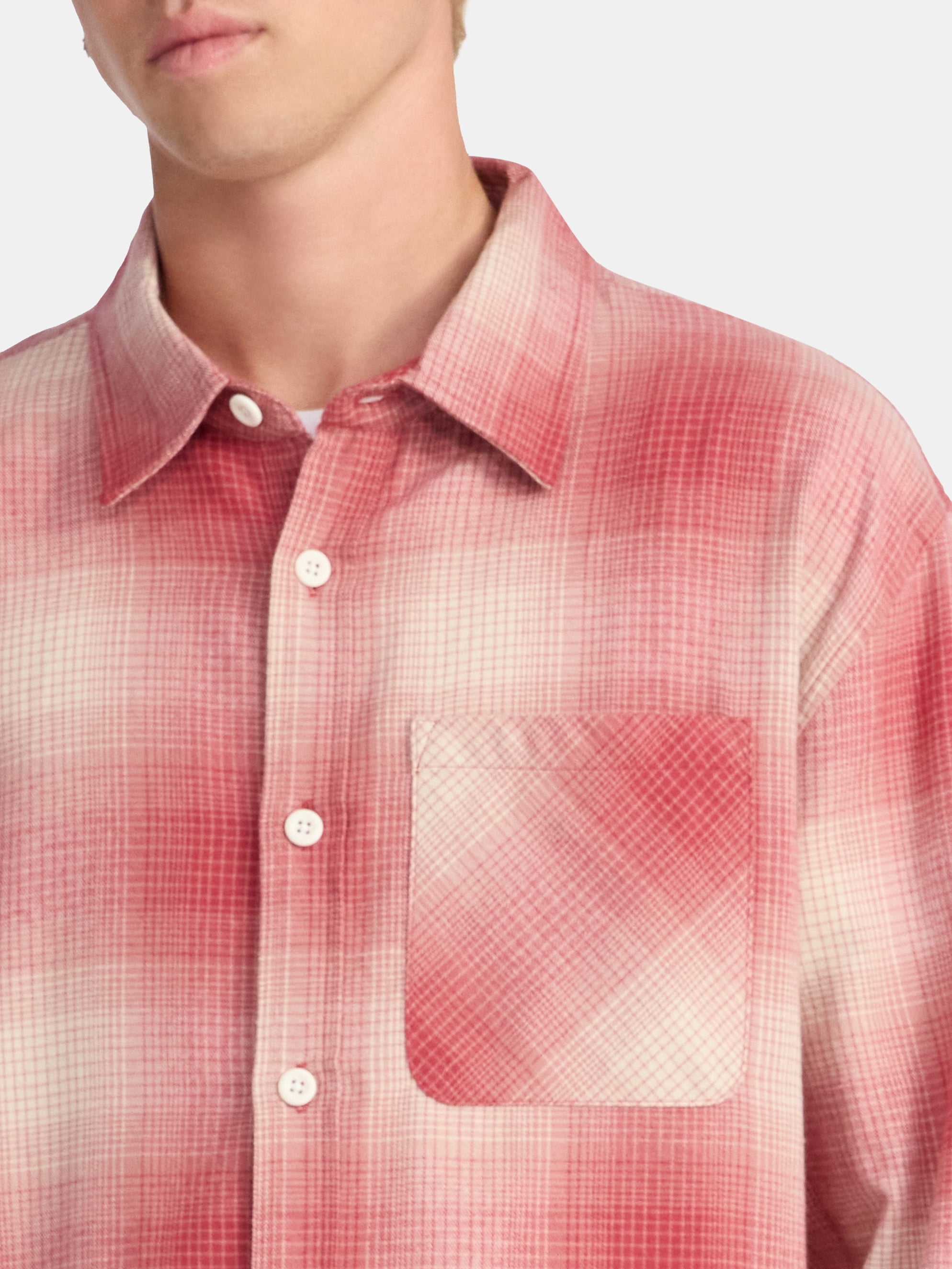 No Boundaries Collared Cotton Boxy Cropped Fit Flannel Shirt, Men's and Big Men's Sizes XS-5XL