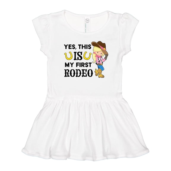 Inktastic Yes, This is My First Rodeo- Cowgirl in Hat and Boots Girls Toddler Dress