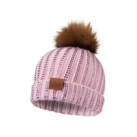 Be Sparkle Rhinestone Pom-Pom Beanie Hat for Women, Winter Accessories Child (Pink)