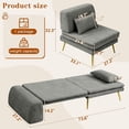 thumbnail image 3 of Akaber 3-in-1 Futon Sofa Bed, Chenille Sleeper Chair with Back Support & Pillow, Wood Frame, Metal Legs, 3 of 10