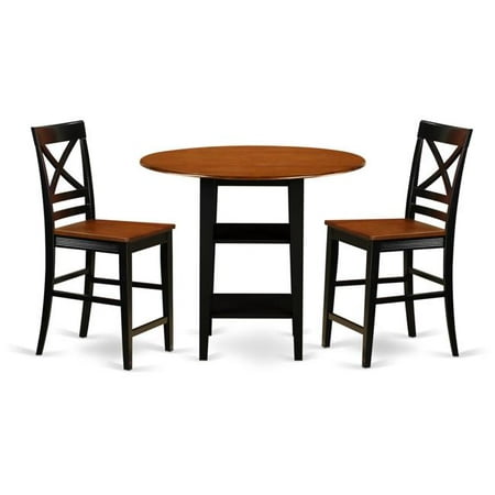East West Furniture Sudbury 3 Piece Double Drop Leaf Dining Table Set with Cross Back