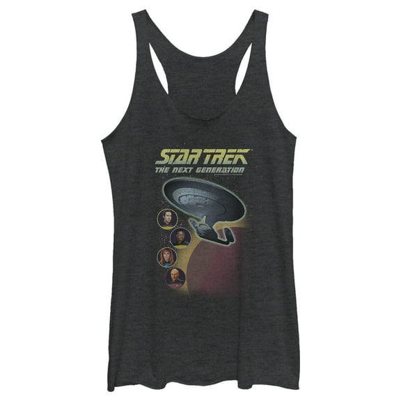 Women's Star Trek: The Next Generation Enterprise with Captain and Crew Portraits  Racerback Tank Top Black Heather 2X Large