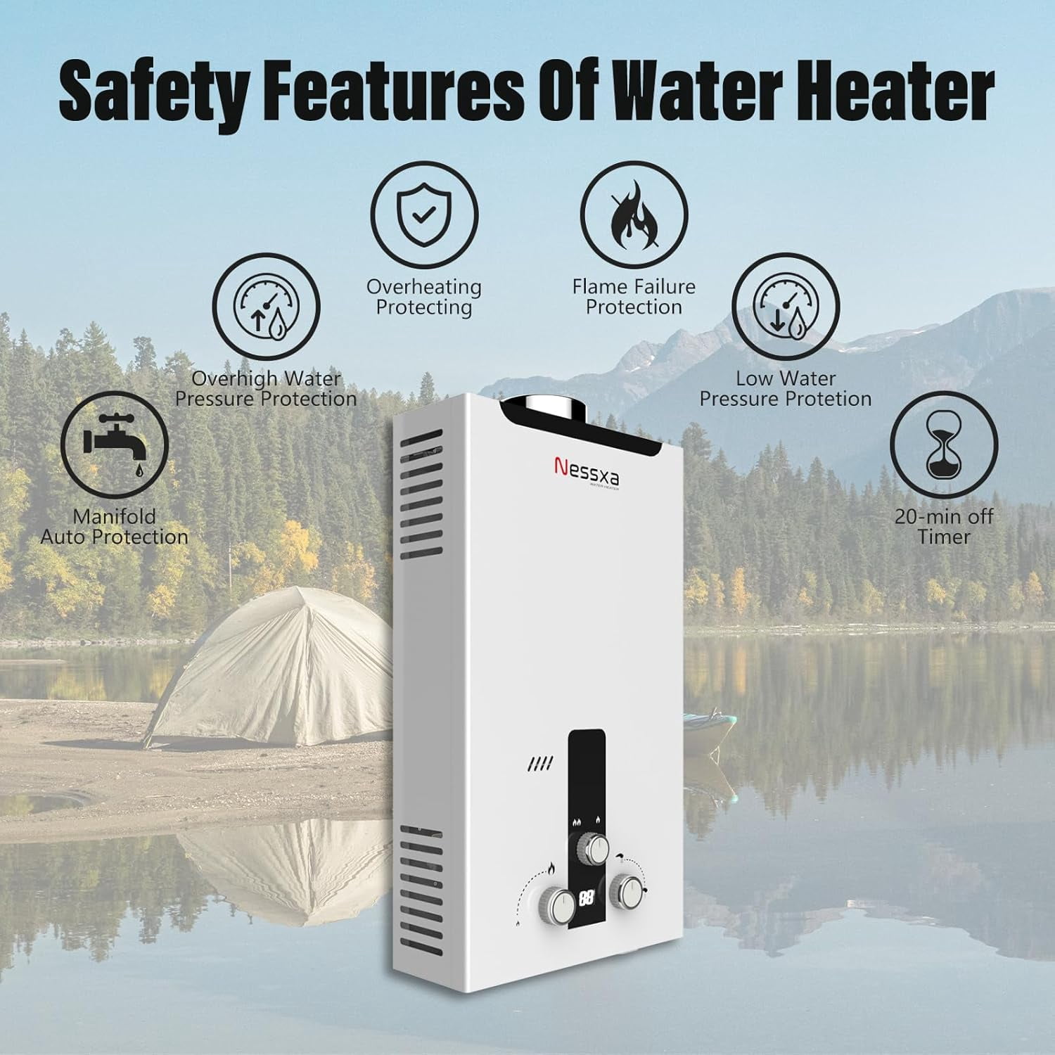 Tankless Propane Water Heater with Digital Display, 4.76 GPM 18L Portable Instant Hot Gas Water Heater, 115425 BTU Overheating Protection for Indoor & Camping