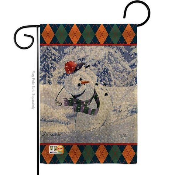 Breeze Decor BD-WT-G-114119-IP-DB-D-US16-AL 13 x 18.5 in. Snowman Golf Burlap Winter Wonderland Impressions Decorative Vertical Double Sided Garden Flag