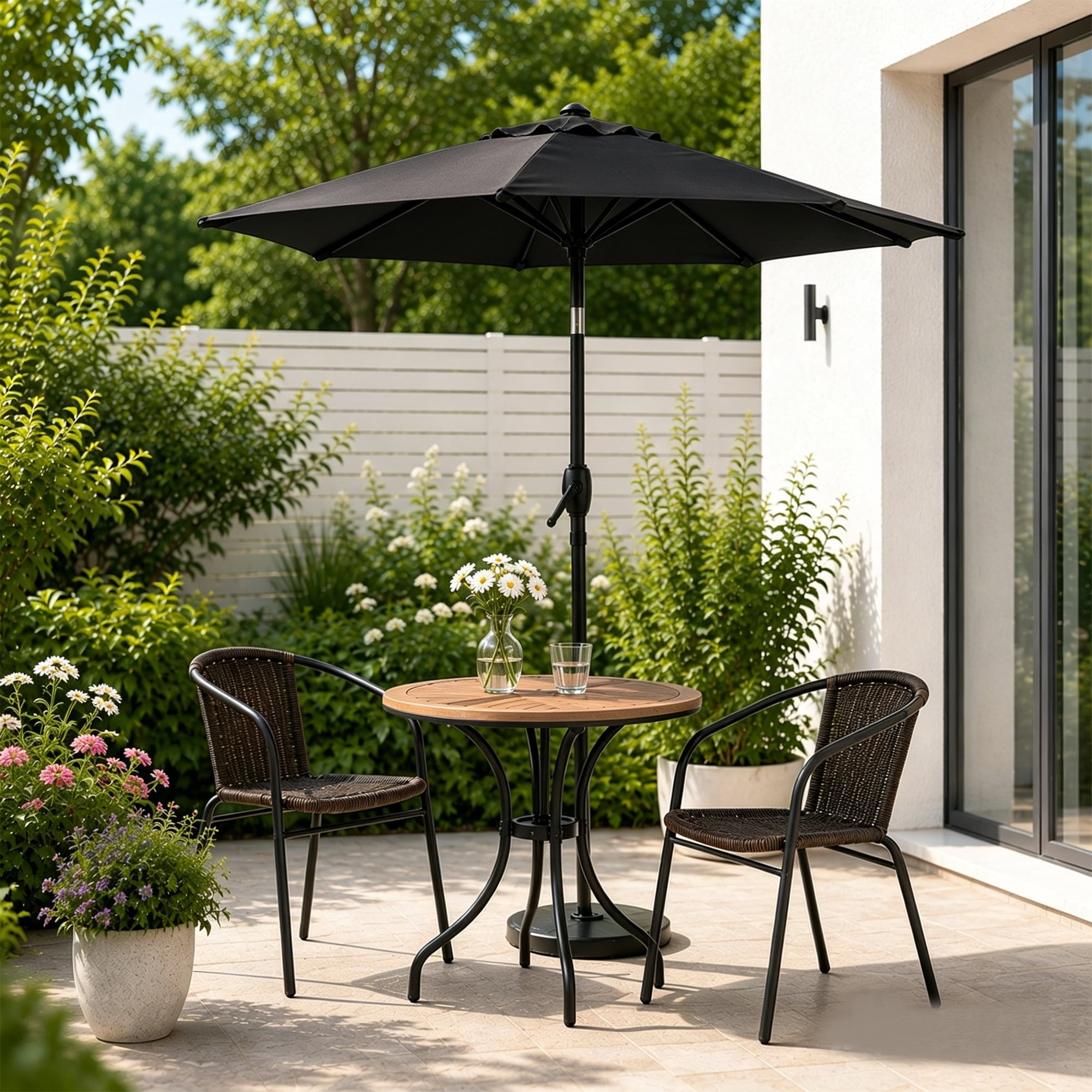 Leumius 7.5FT Patio Umbrella,Outdoor Market Yard Umbrella, Sun Shade Umbrella with Push Button Tilt and Crank Mechanism for Garden, Deck, Pool and Backyard, Not Include Umbrella Base,Gray