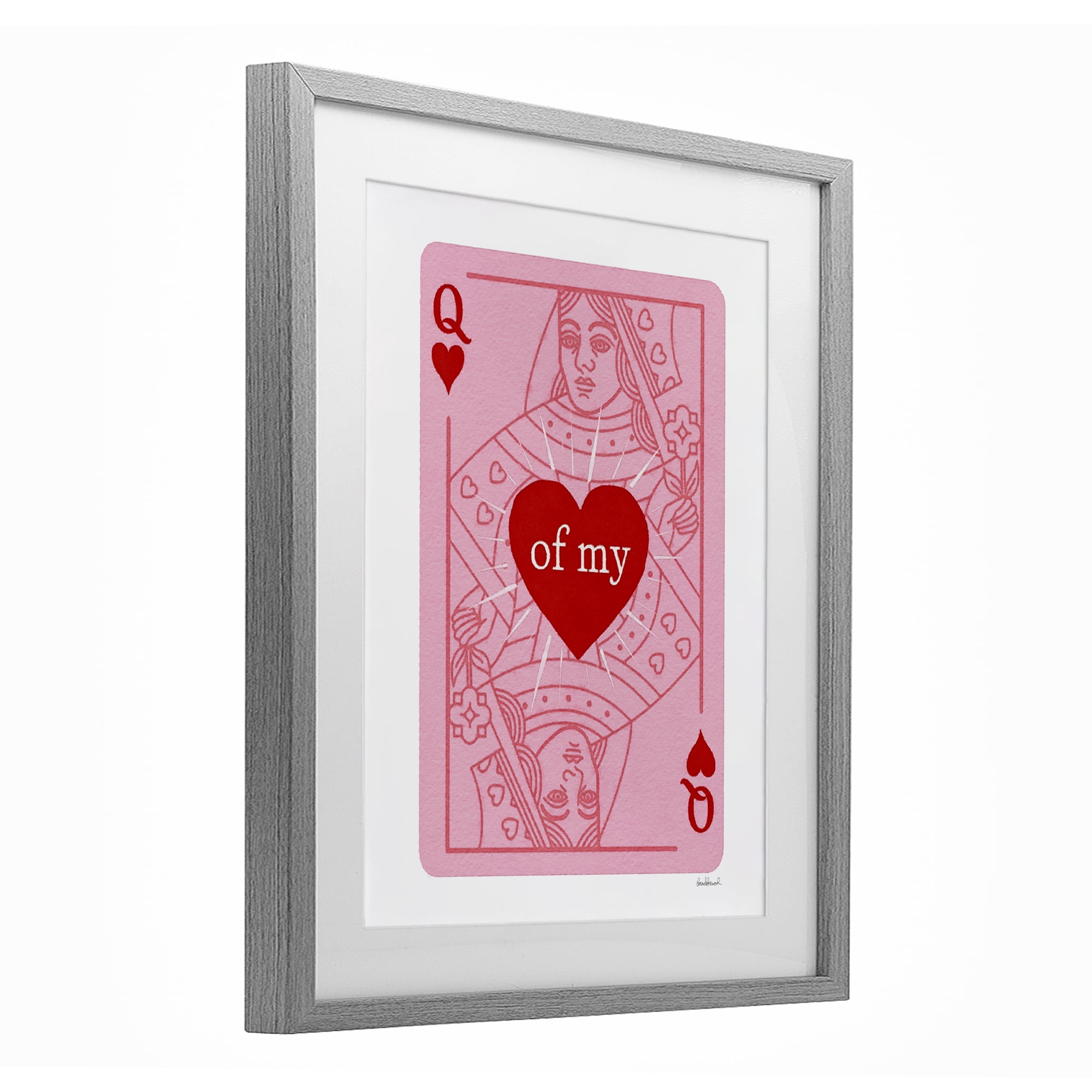 Queen Of My Heart Gray Framed Print Under Glass, design by Amanda Greenwood